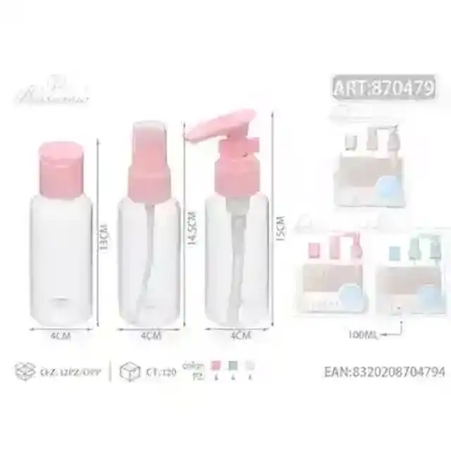 Set bottiglia da viaggio 3 pz 100 ml – colori assortiti – articolo 870479