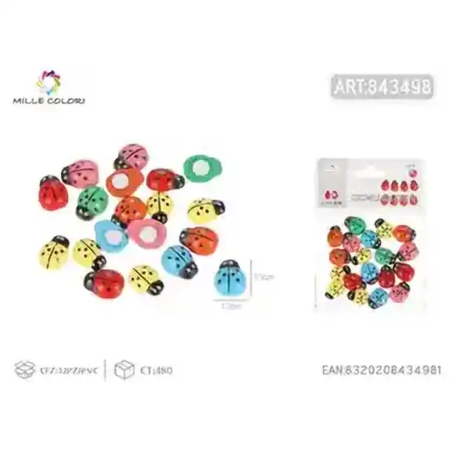 Coccinelle con adesivo 1.2 × 1.5 cm ±20 pz – colori assortiti – articolo 843498