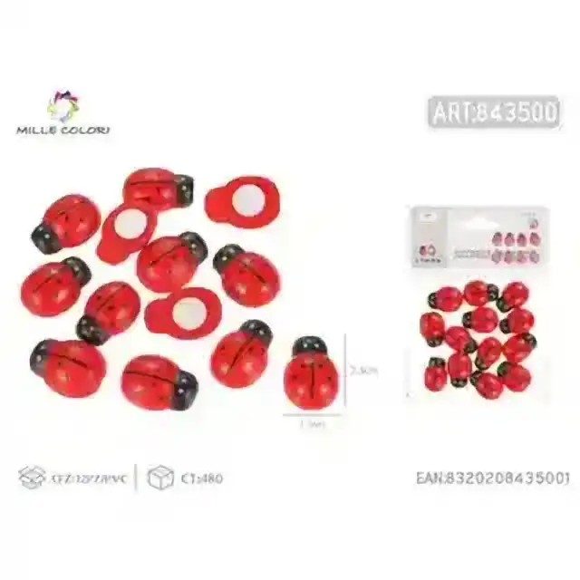 Coccinelle con adesivo 1.4 × 1.9 cm ±18 pz – rosso – articolo 843500
