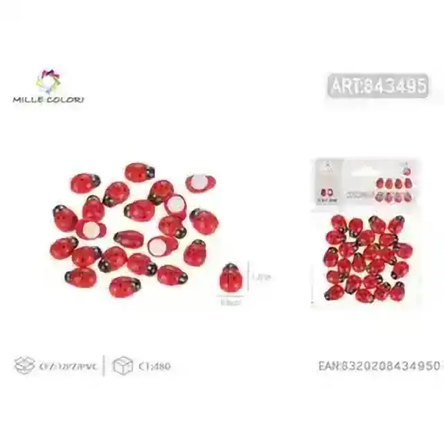 Coccinelle con adesivo 0.8 × 1.2 cm ±25 pz – rosso – articolo 843495
