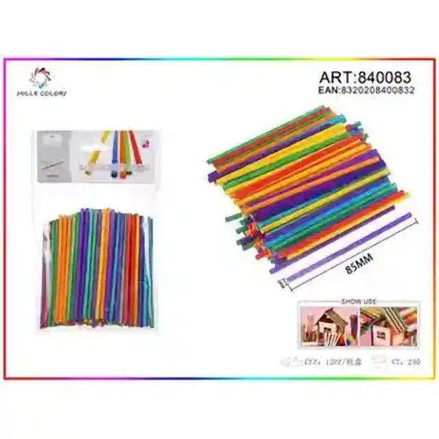 Bastoncini in legno ±100 pz 3 × 85 mm – colori assortiti – articolo 840083