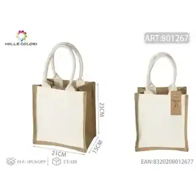 Borsa in juta e tela con manici 21 × 23 × 15 cm – articolo 801267