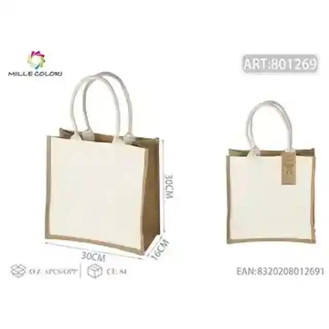Borsa in juta e tela con manici 30 × 30 × 16 cm – articolo 801269