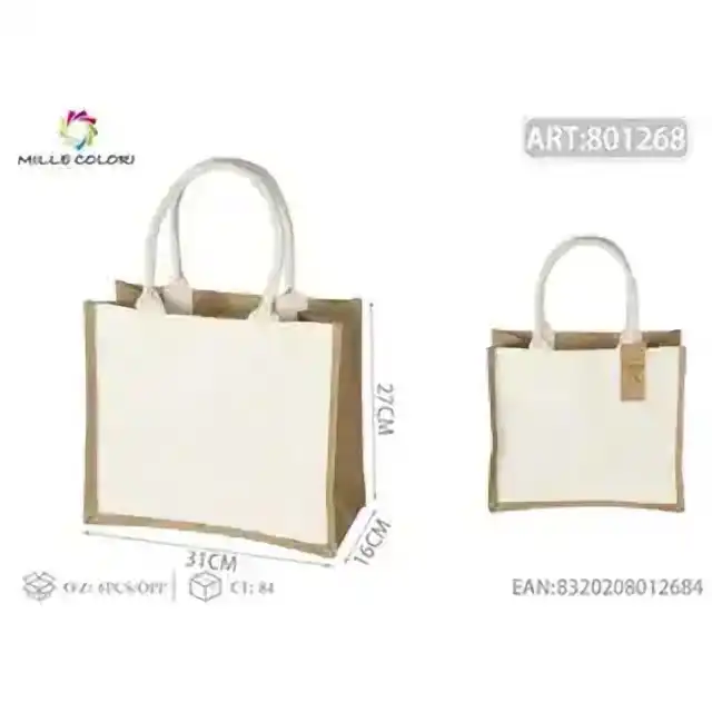 Borsa in juta e tela con manici 31 × 27 × 16 cm – articolo 801268