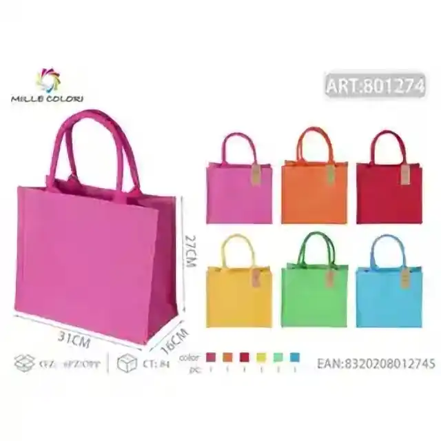 Borsa di juta 31 × 27 × 16 cm colorata – colori assortiti – articolo 801274