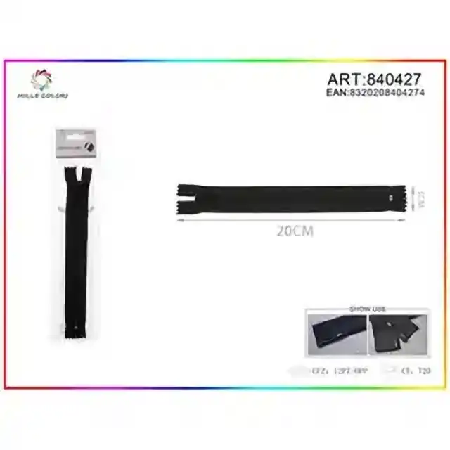 Cerniere lampo nylon sganciabile 70 cm – nero – articolo 840427
