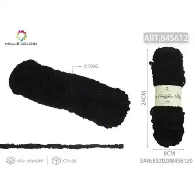 Filato ciniglia peluche nero 100 g – articolo 845612